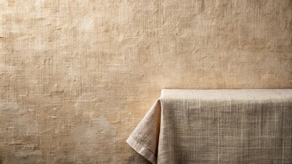 Beige linen tablecloth texture background with copy space