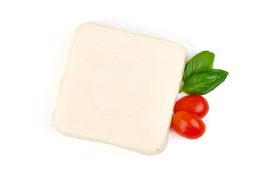 Soft greek feta cheese, isolated on white background.