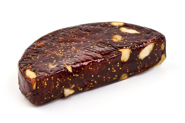 Block of dried fruits and nuts, isolated on white background.