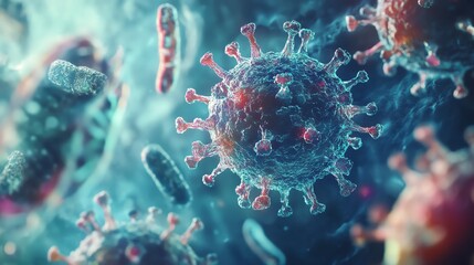 Fototapeta premium Virus microscopy, detailed view in blue