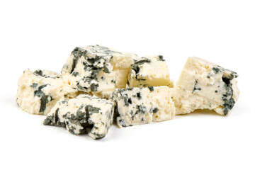 Gorgonzola, classic Italian cheese with natural mold, isolated on white background.