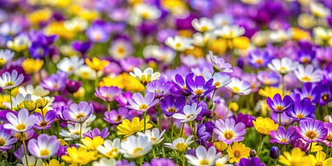 Bird Eye View Field of small flowers in pastel purple and yellow colors
