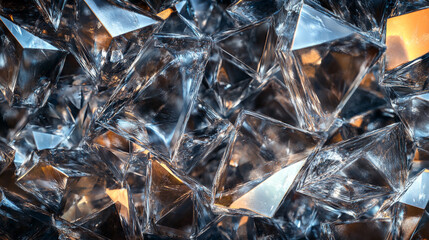 Intricate arrangement of glass-like crystals reflecting light in a captivating display