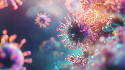 Virus cells, multicolored digital illustration