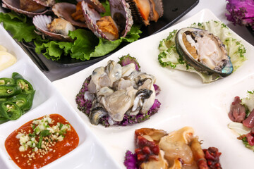Korean Seafood Food. Raw Oyster