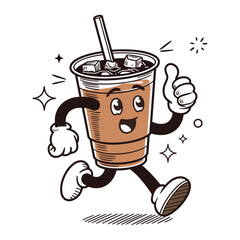 Vector cartoon cup of coffee in retro style, quirky character