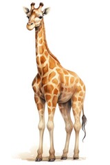 Naklejka premium Full body illustration of a tall giraffe standing on a white background.