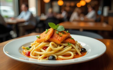 Delicious ramen noodles on a plate of food AI generated