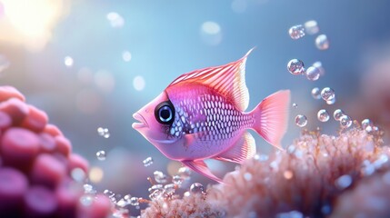 Fototapeta premium Vibrant Pink Fish Swimming in Coral Reef Wonderland