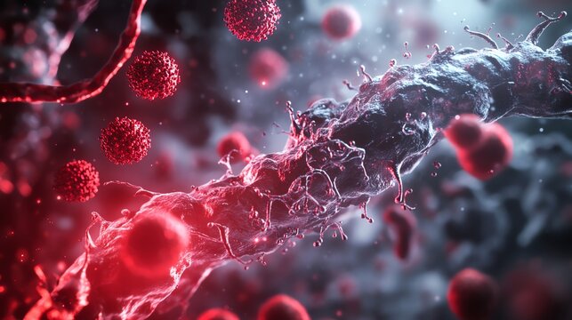 Virus and cell interaction, digital illustration - Powered by Adobe