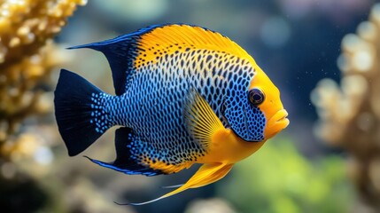 Vibrant Blue and Yellow Fish in Coral Reef Environment