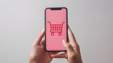 Hands of a woman using smartphone with an open application for online shopping