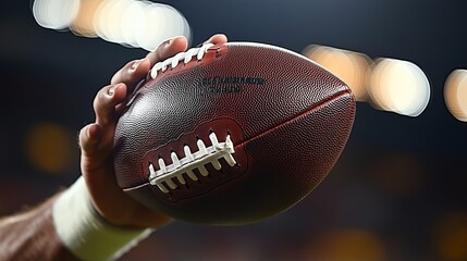 Quarterback holding football during night game
