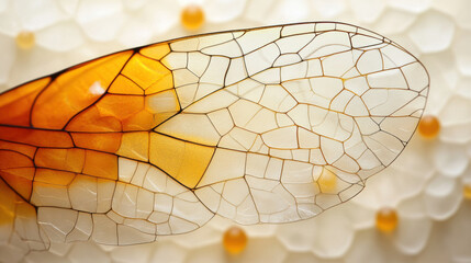 detailed microscopic view of insect wings showcases intricate patterns and vibrant orange hues, highlighting delicate structure and beauty of nature