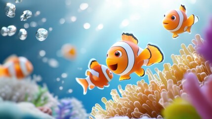 Colorful Clownfish Swimming in Vibrant Coral Reef