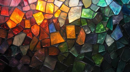 A Multicolored Mosaic of Irregularly Shaped Glass Tiles