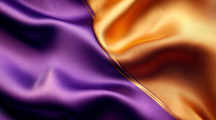 Obraz premium Elegant purple and gold satin fabric draping softly under natural light in a close-up view