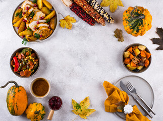 Traditional Thanksgiving day dinner with turkey