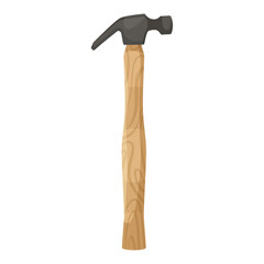 A hammer with a wooden handle and metal head on a simple white background. Vector illustration