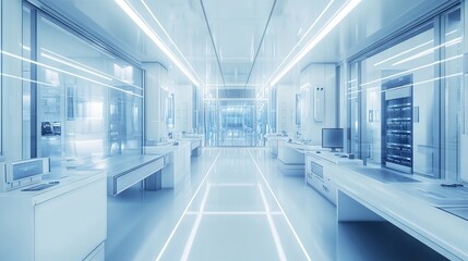 High-Tech Laboratory Interior with Blue and White Color Scheme. AI generated illustration