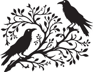 Crow on a branch vector silhouette 