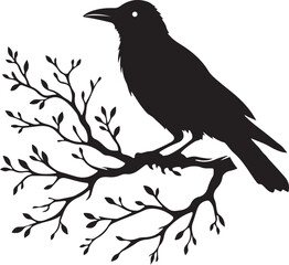 Crow on a branch vector silhouette 