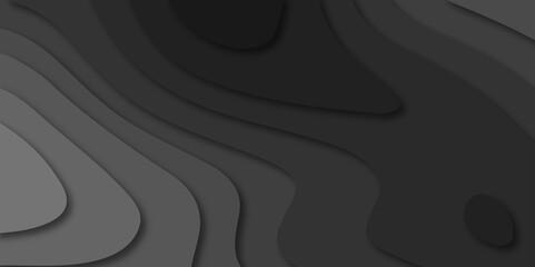 Black minimal abstract background 3d papercut and grid spiral realistic design use for ads banner and advertising print design. 3d topography relief. Vector topographic illustration.