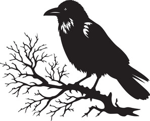 Crow on a branch vector silhouette 