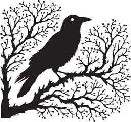 Crow on a branch vector silhouette 