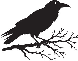 Crow on a branch vector silhouette 