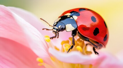 Fototapeta premium Colorful Ladybug on Delicate Flower Petals