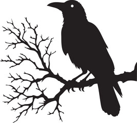 Crow on a branch vector silhouette 