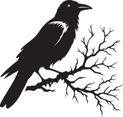 Crow on a branch vector silhouette 