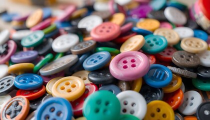 Close-Up of a Pile of Colorful Buttons with Vibrant Colors and Delicate Texture