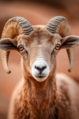  A tight shot of a goat's head adorned with extremely long, spirally curved horns