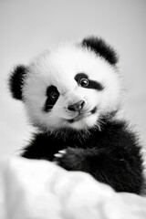 Naklejka premium Panda sit, bed – paws touch, gaze direct