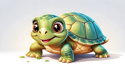 Obraz premium Joyful Cartoon Turtle Peeking Out of Its Shell with a Smile and Playful Expression