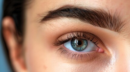 Fototapeta premium Close up of female eye with bright makeup and brush applying mascara on eyelashes