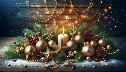  christmas card with candle and glass balls,generative ai