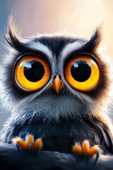 Obraz premium A tight shot of an owl with vivid orange eyes and an expression reminiscent of its species, against a softly blurred backdrop