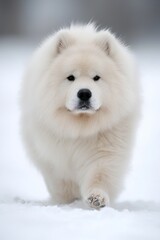 Obraz premium A tight shot of a dog in the snow with paws lifted, one paw touching the ground