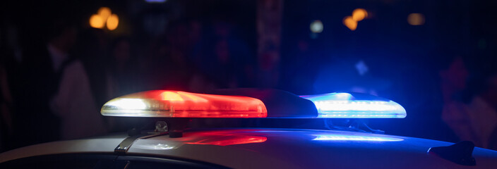Police car red, blue lights, criminal concept