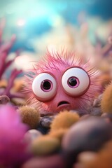 Obraz premium A tight shot of an odd-looking animal with astonished expression, immersed in seaweed