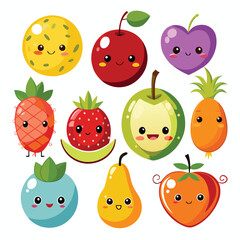 set of funny cartoon fruits