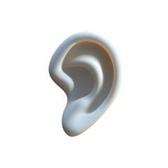 3D white ear sculpture on transparent background.