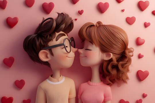 3D art of illustration of cute couple in love, representing romance and happiness