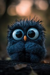 Obraz premium A tight shot of a plush toy, its large, expressive eyes conveying sadness, set against a soft, out-of-focus backdrop