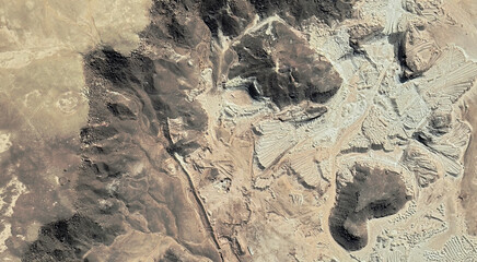 The landscape of the sandy desert in Qatar from a bird's eye view