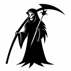 A grim reaper with a scythe silhouette vector illustration on white background