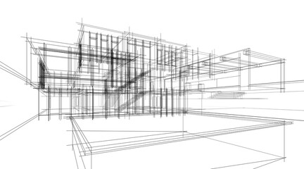 Sketch of modern house 3d rendering